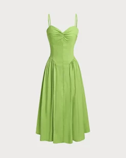 Green Sweetheart Neck Slip Midi Dress