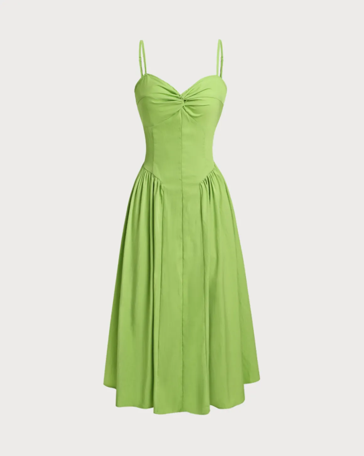 Green Sweetheart Neck Slip Midi Dress