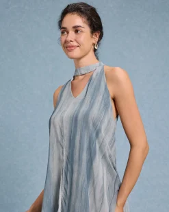 Green Tie Dye V Neck Sleeveless Midi Dress