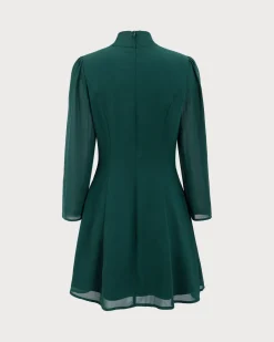 Green Tie Neck See-Through Mini Dress