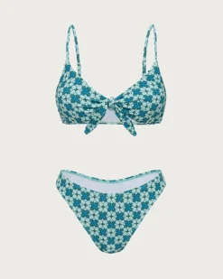 Green Twist Vintage Print Bikini Set