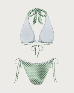 Green Wave Print Hoop Bikini Set