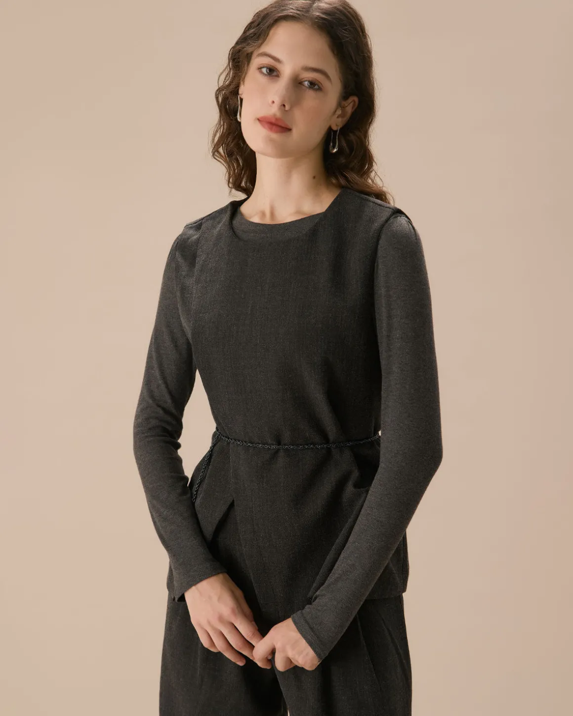 Grey Asymmetrical Slit Vest