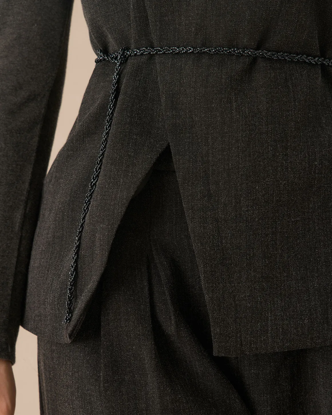 Grey Asymmetrical Slit Vest