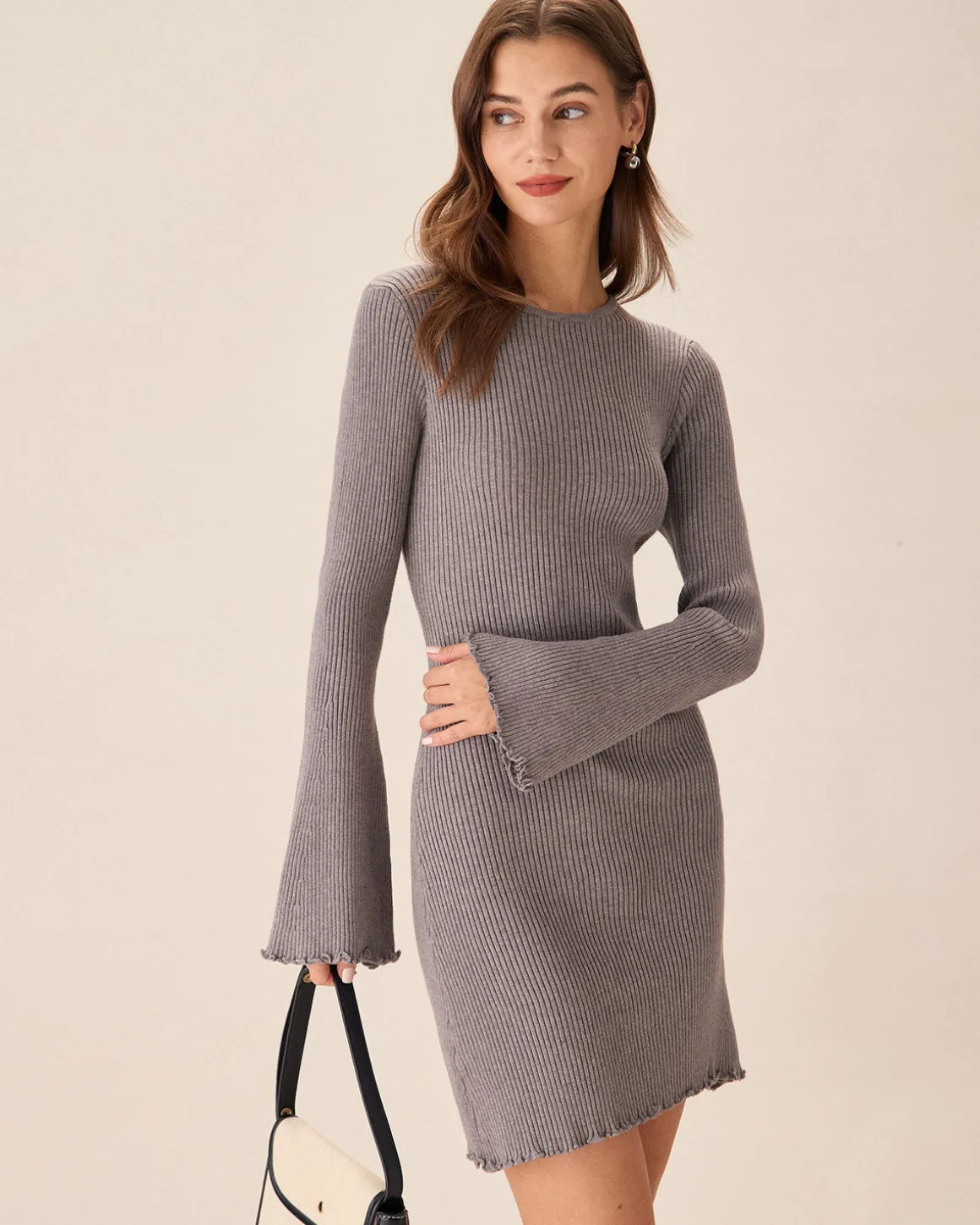 Grey Boat Neck Sweater Mini Dress