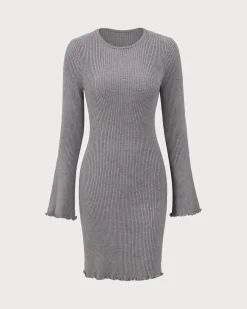 Grey Boat Neck Sweater Mini Dress