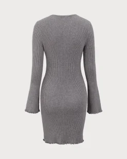 Grey Boat Neck Sweater Mini Dress