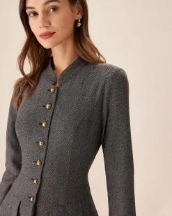 Grey Button Pleated Mini Dress