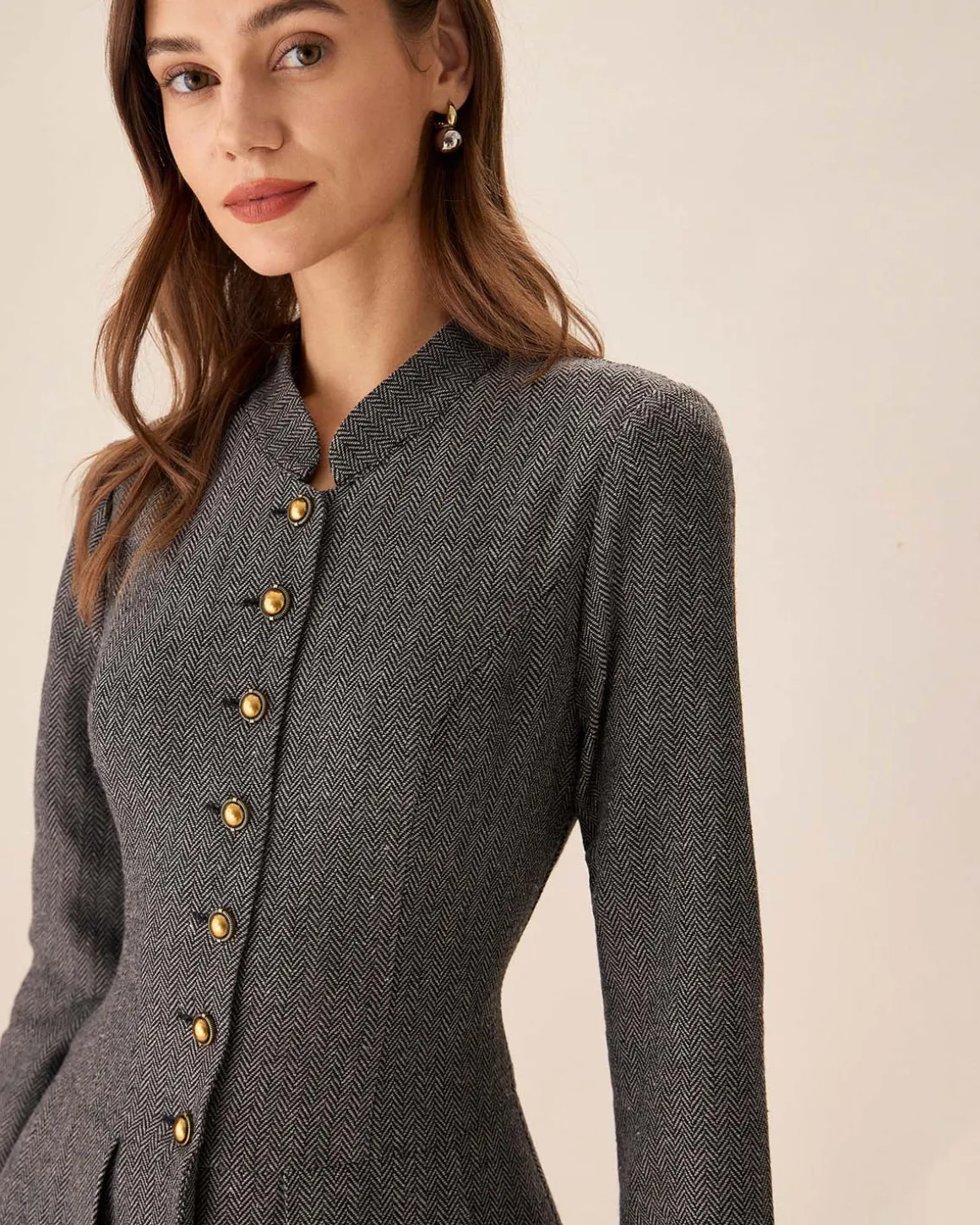 Grey Button Pleated Mini Dress