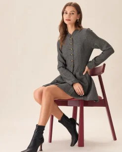 Grey Button Pleated Mini Dress