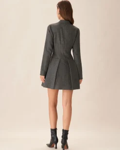 Grey Button Pleated Mini Dress