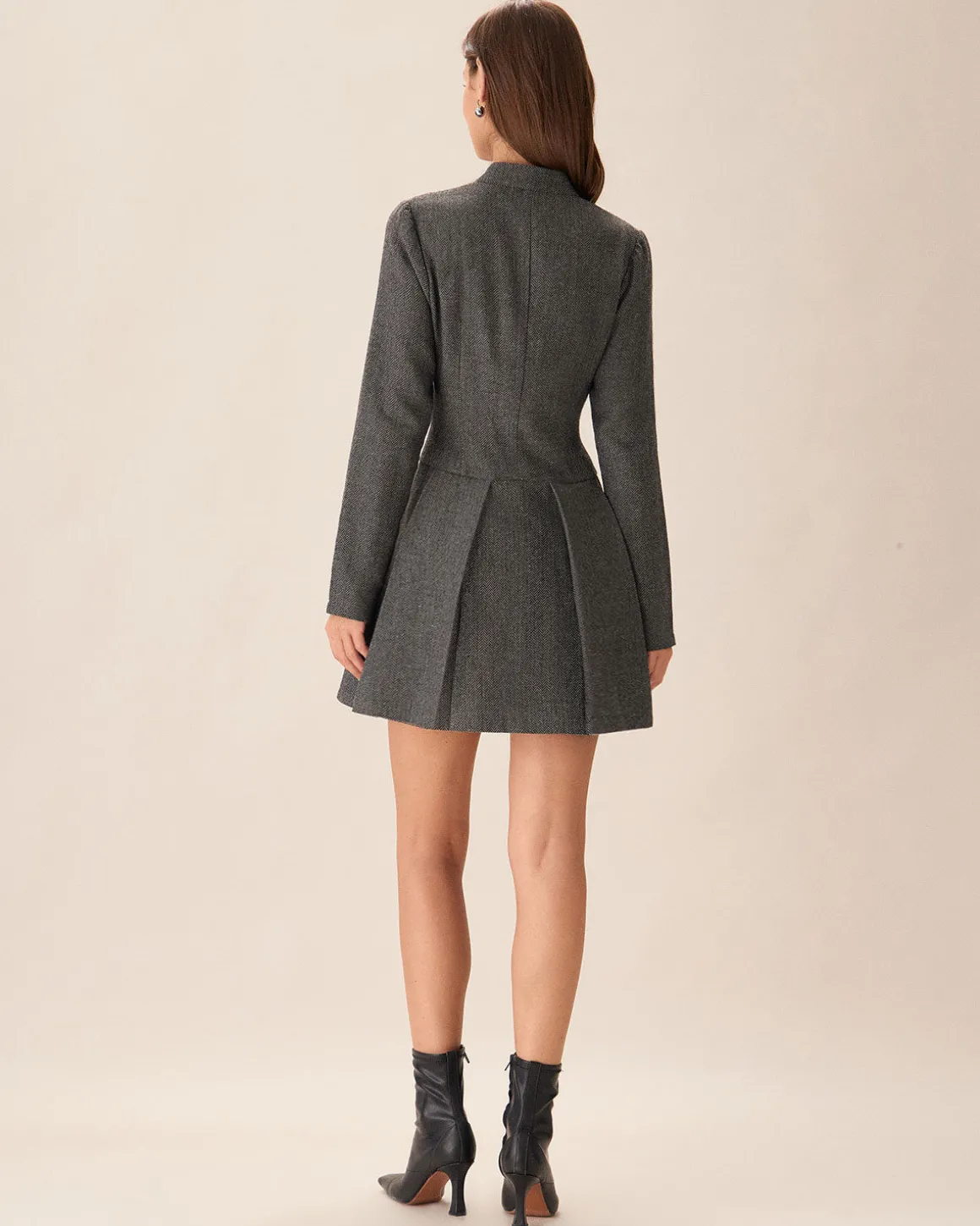 Grey Button Pleated Mini Dress