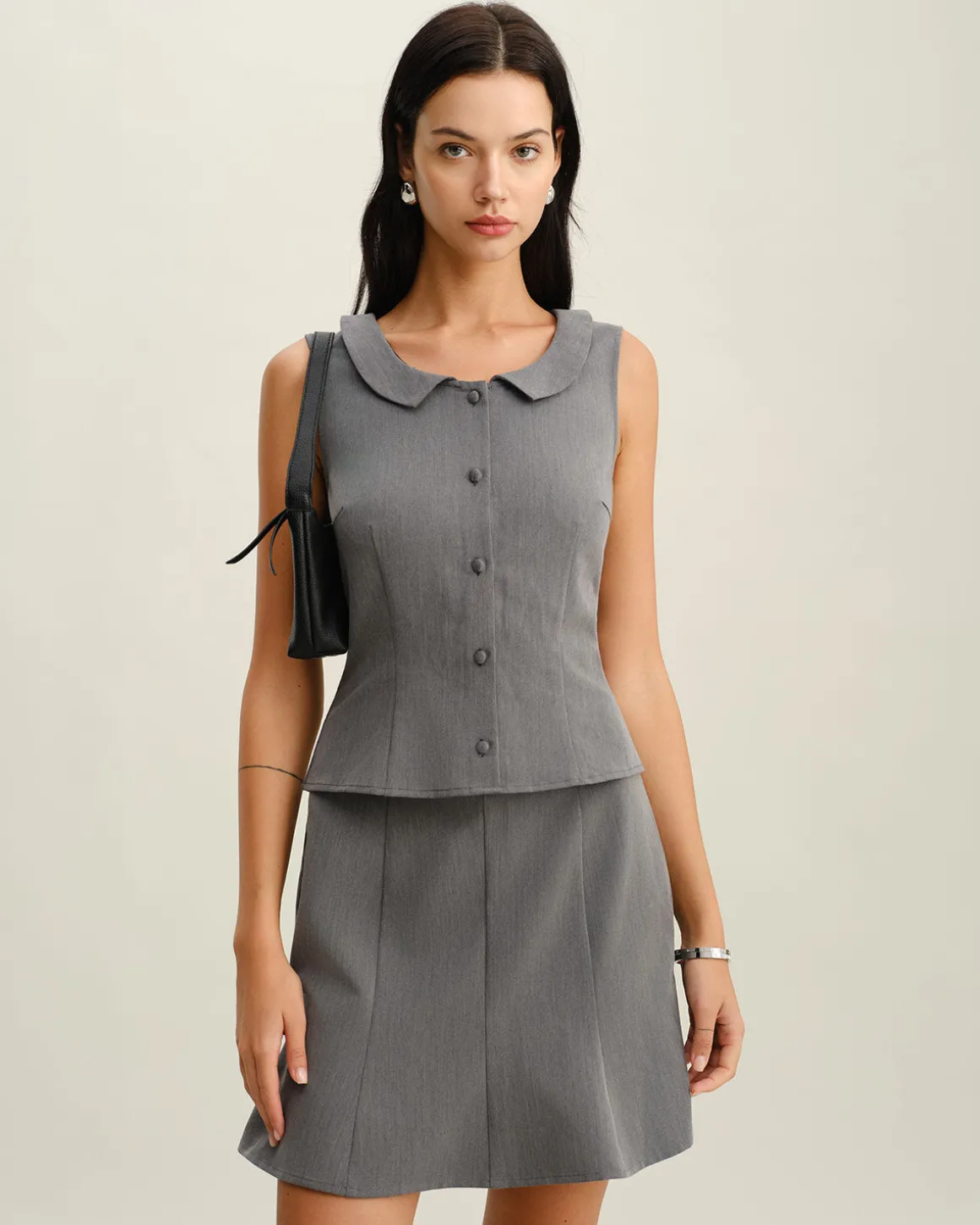 Grey Collared Button Tank Top