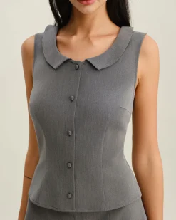 Grey Collared Button Tank Top