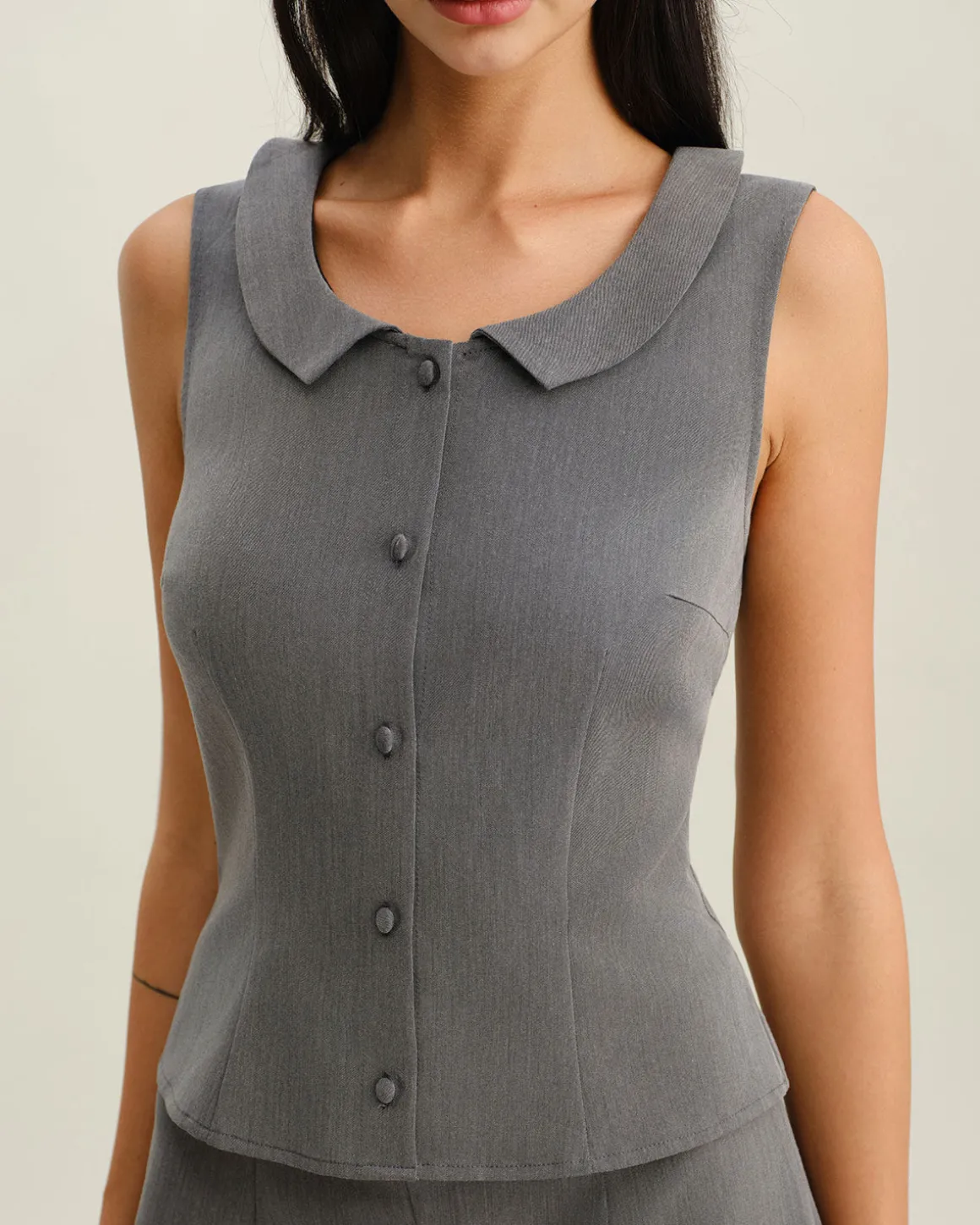 Grey Collared Button Tank Top