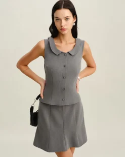 Grey Collared Button Tank Top