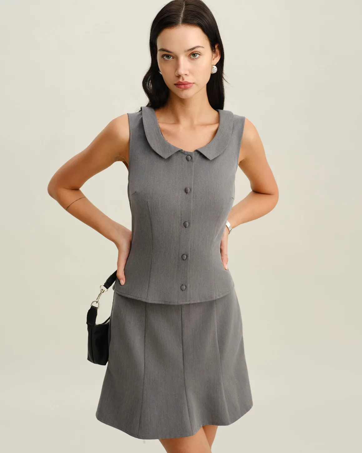 Grey Collared Button Tank Top