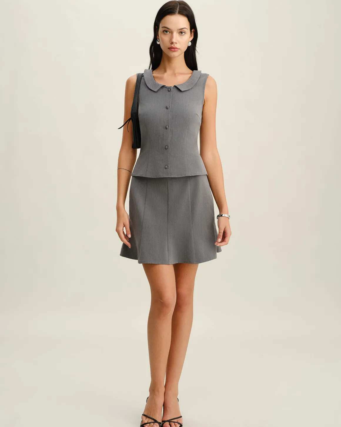 Grey Collared Button Tank Top