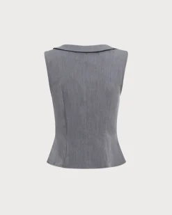 Grey Collared Button Tank Top