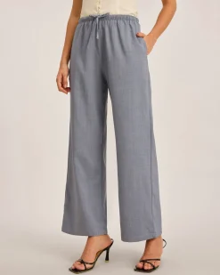 Grey Elastic Straight Waist Pants