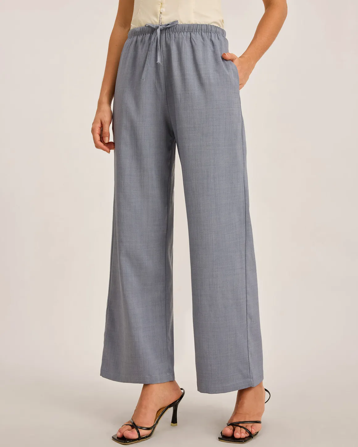 Grey Elastic Straight Waist Pants