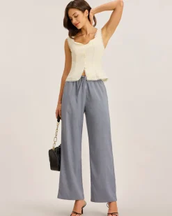 Grey Elastic Straight Waist Pants