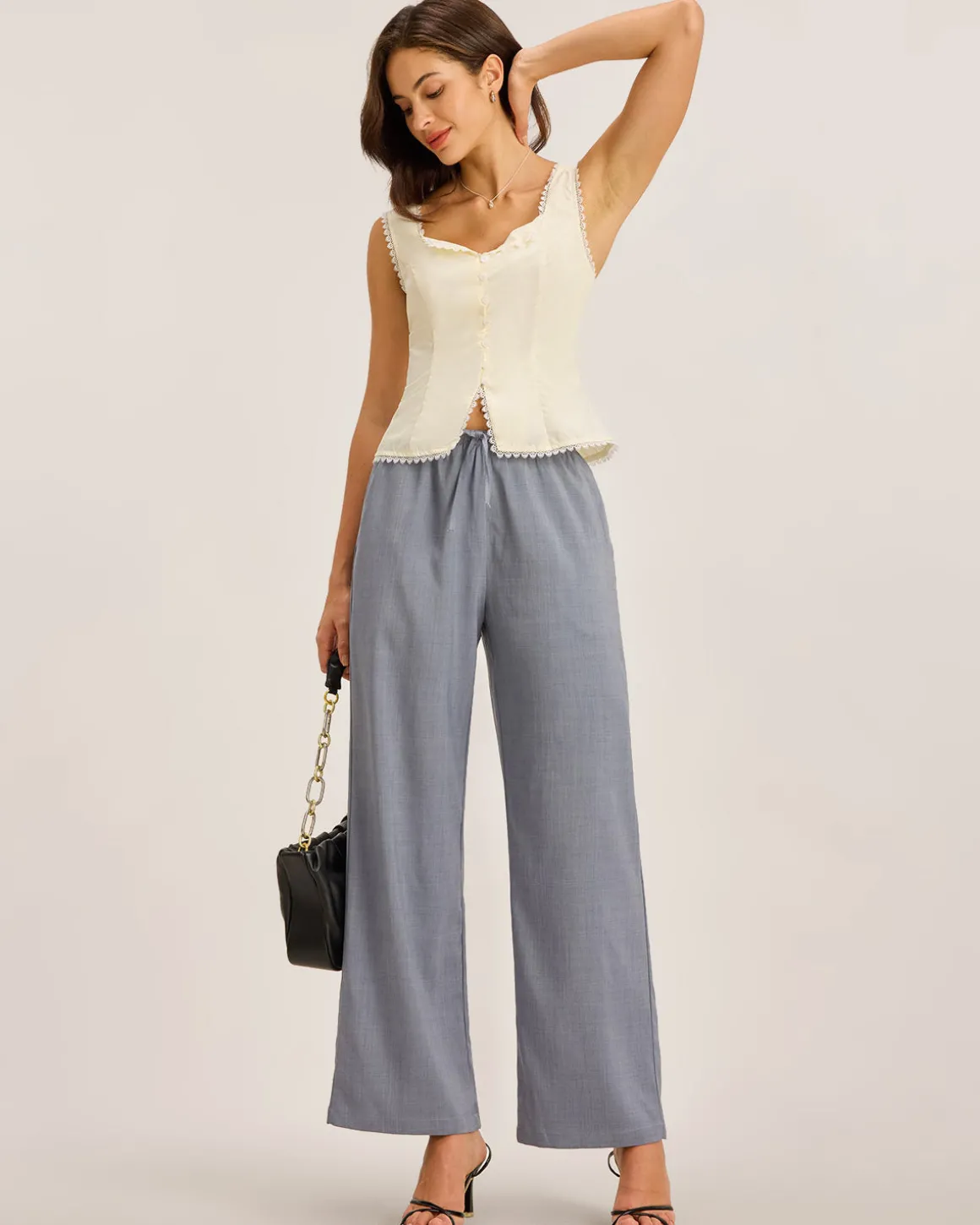 Grey Elastic Straight Waist Pants