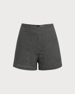 Grey High Waisted Plaid Shorts