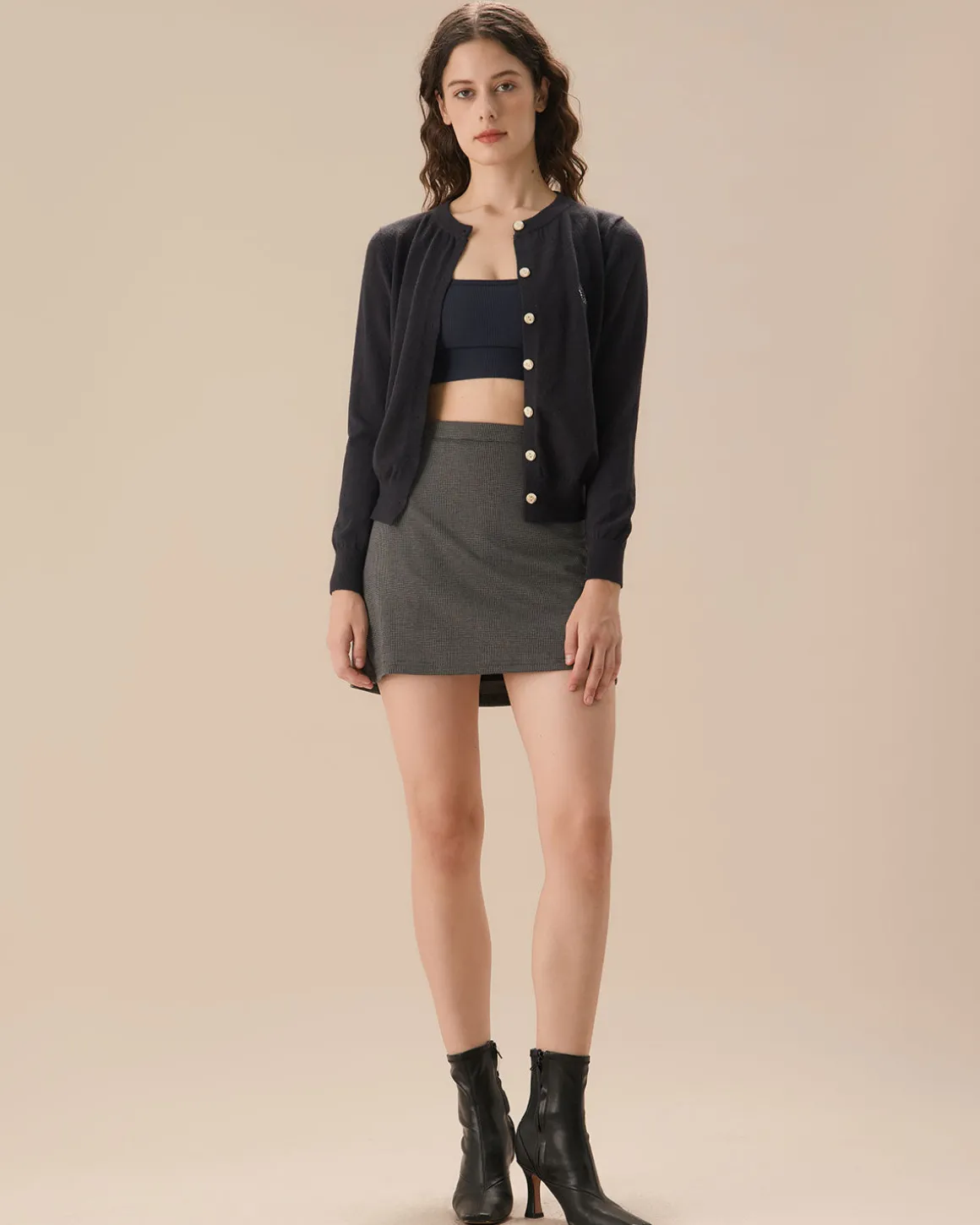 Grey Plaid Mini Skirt