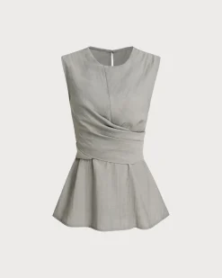 Grey Round Neck Wrap Tank Top