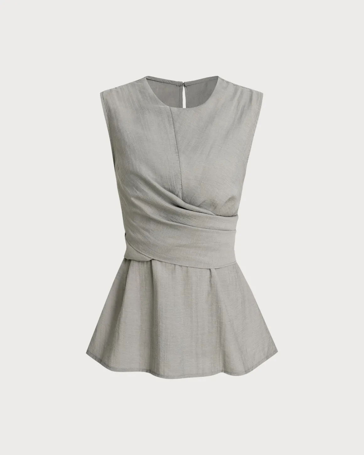 Grey Round Neck Wrap Tank Top