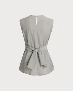 Grey Round Neck Wrap Tank Top