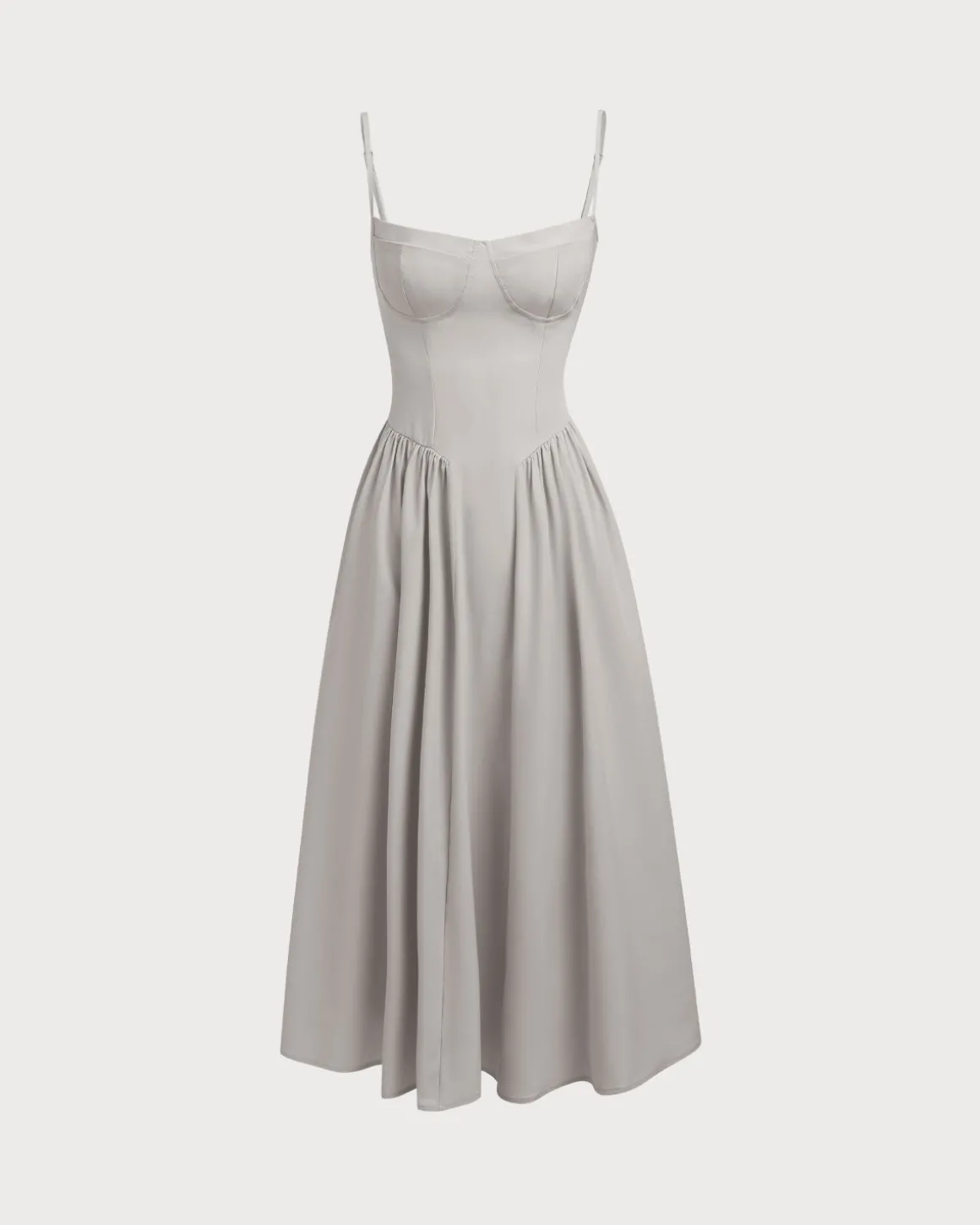 Grey Square Neck Pocket Slip Midi Dress
