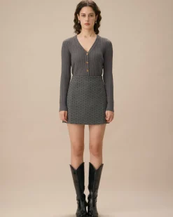 Grey V-Neck Single-breasted Cardigan