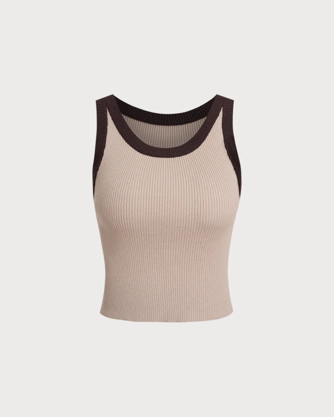 Khaki Contrast Knit Tank Top