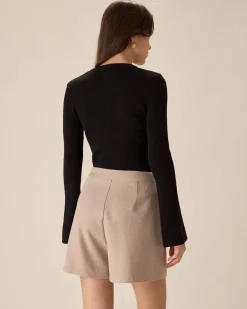 Khaki High-waisted Pocket Shorts