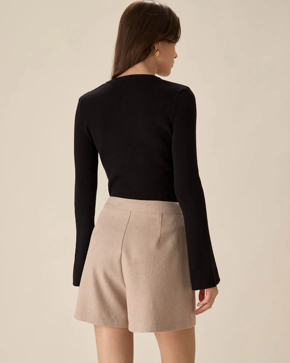 Khaki High-waisted Pocket Shorts