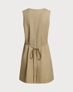 Khaki Round Neck Button Mini Dress