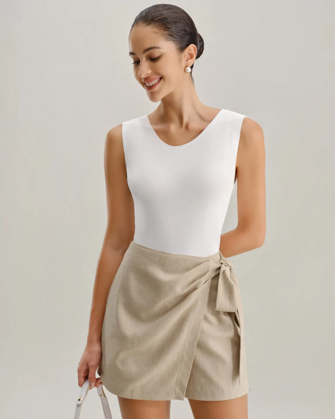 Khaki Ruched A-Line Skort