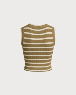 Khaki Striped Knit Tank Top