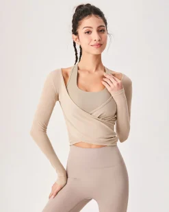 Khaki Surplice Long Sleeve Cover-up - Light Support
