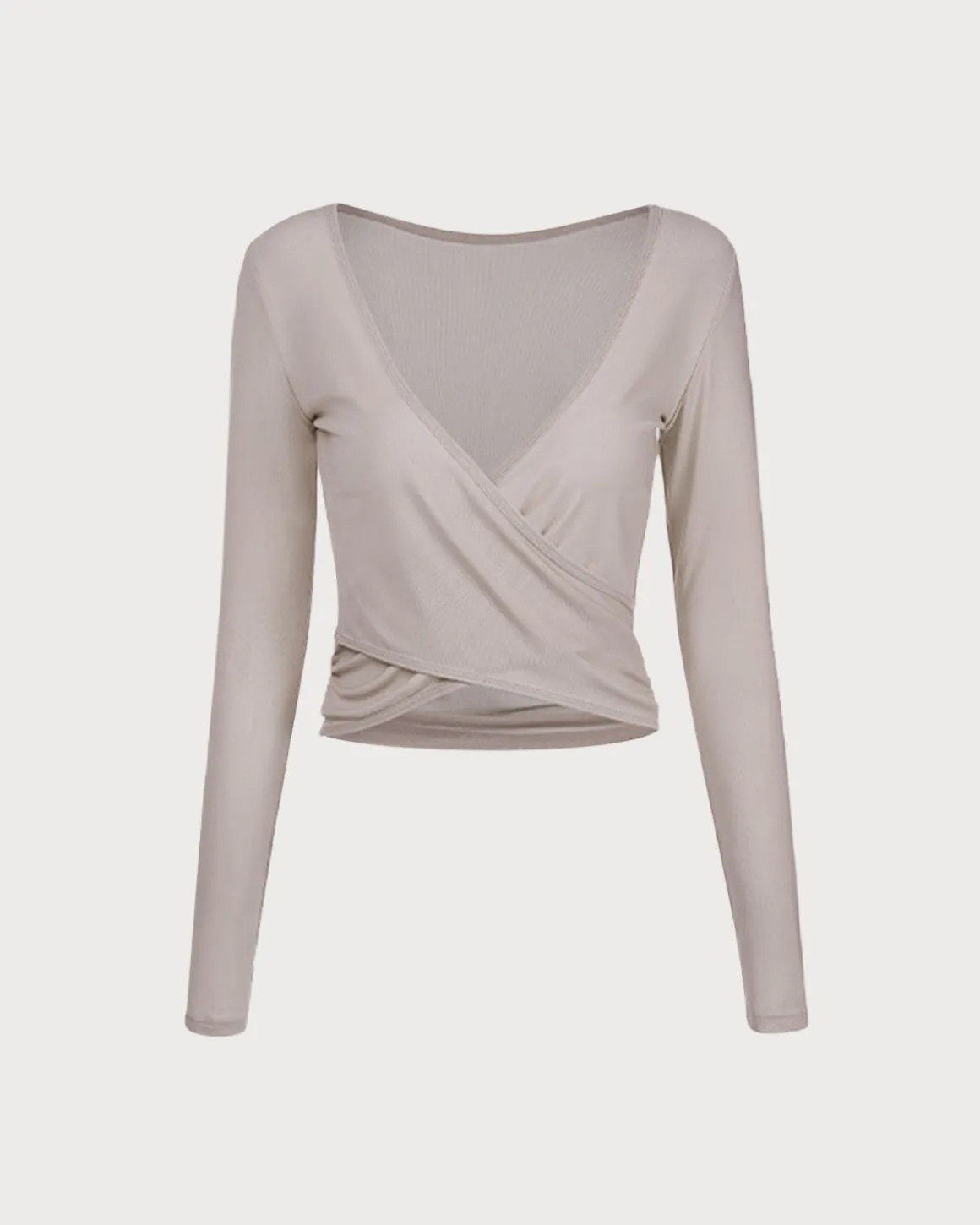 Khaki Surplice Long Sleeve Cover-up - Light Support