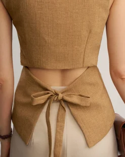 Khaki V Neck Cutout Button Vest