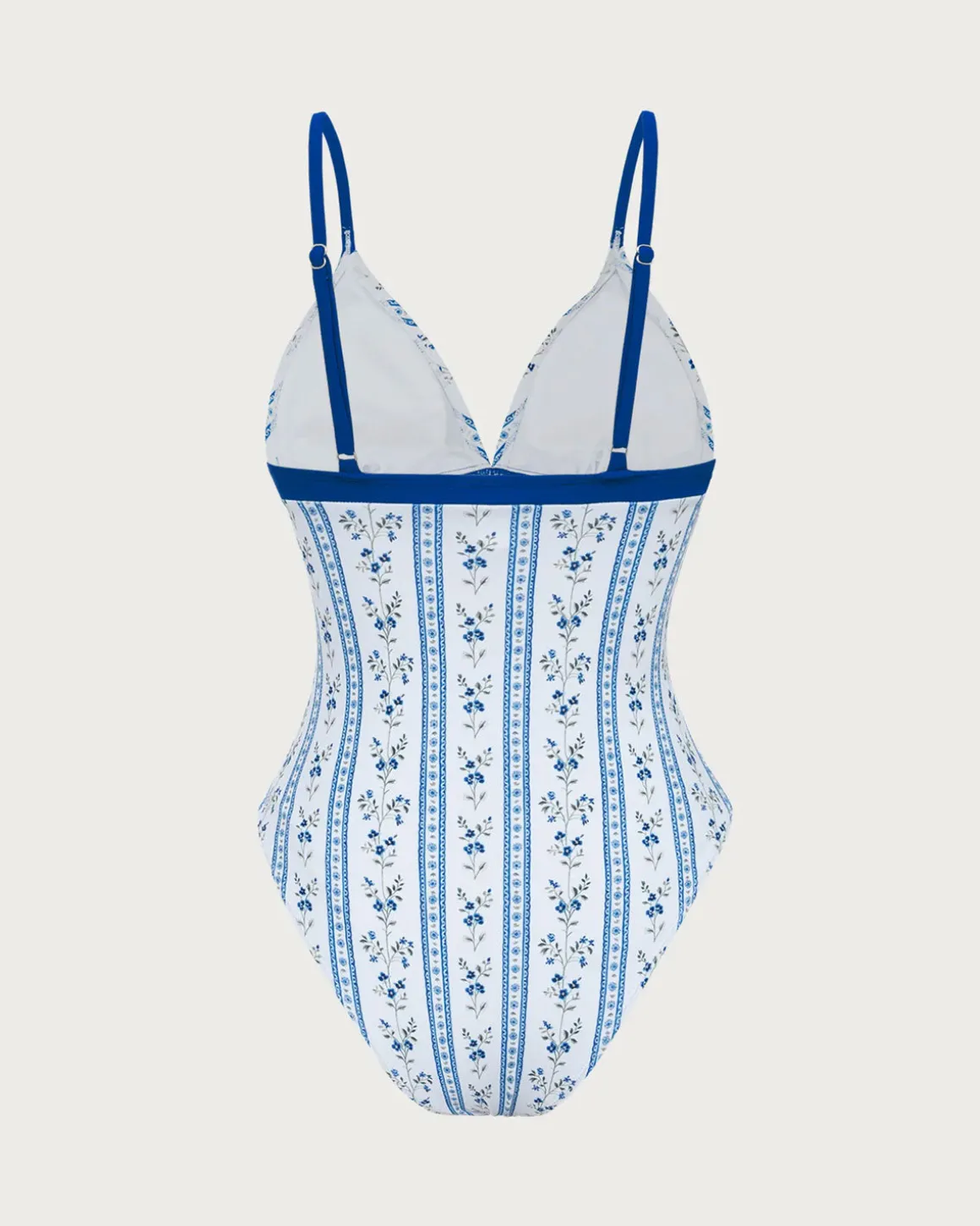 Light Blue Knit Contrast Elegant Printed One-Piece Swimsuit