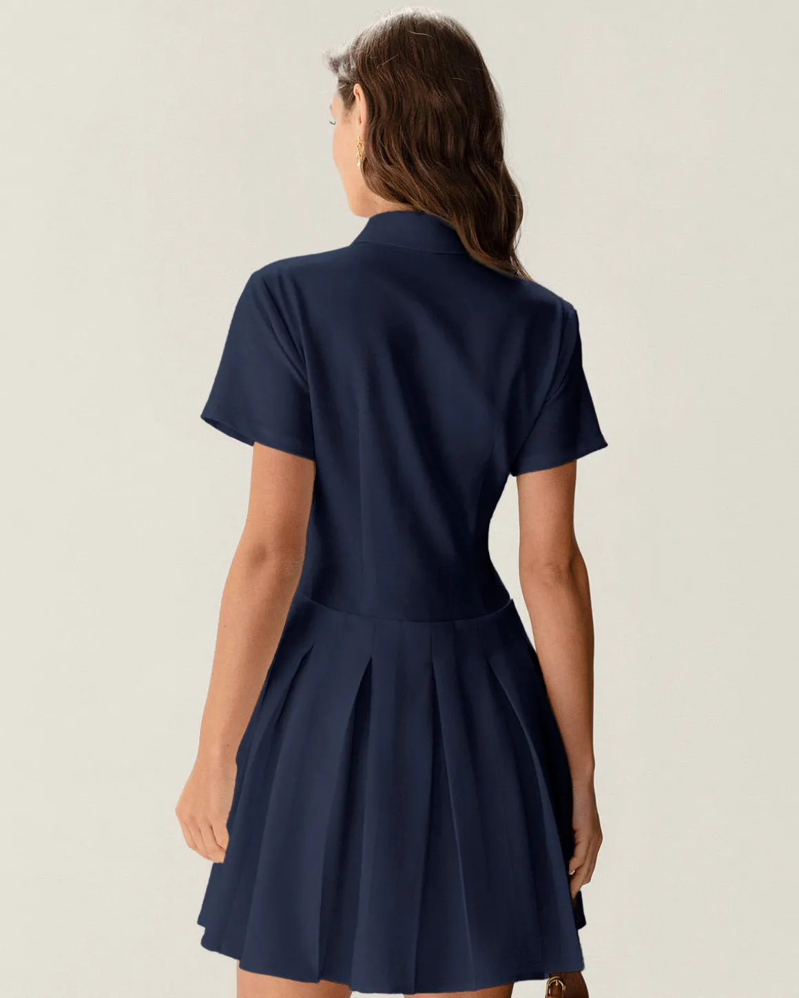 Navy Button Pleated Mini Dress