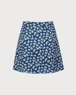 Navy Floral A-Line Mini Skirt