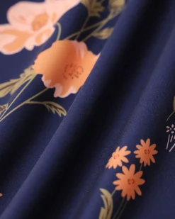 Navy Floral Ruched Plus Size Slip Midi Dress