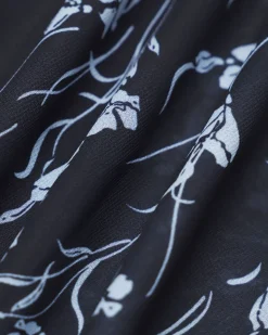 Navy Floral Sweetheart Neck Midi Dress