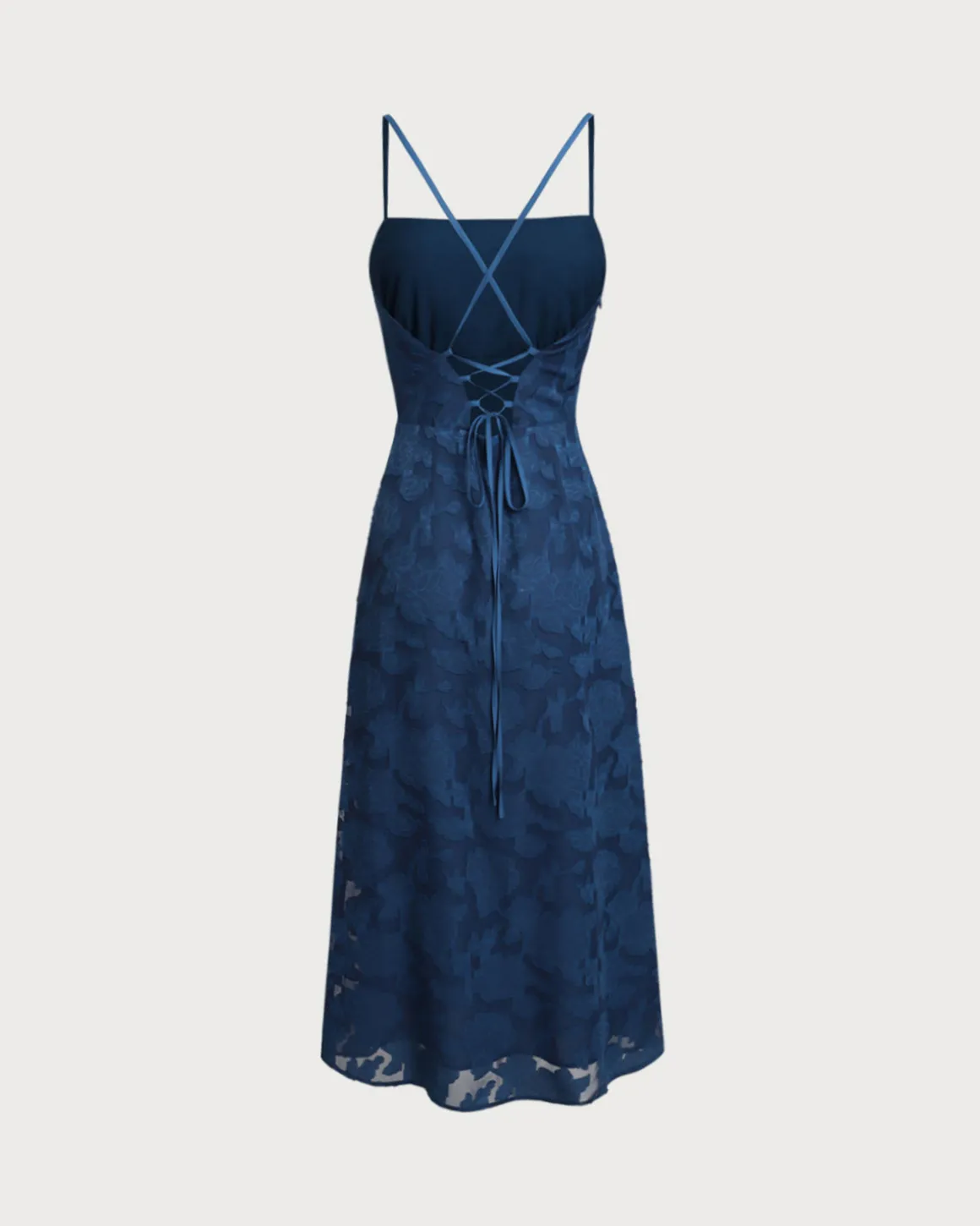 Navy Jacquard Slip Backless Maxi Dress