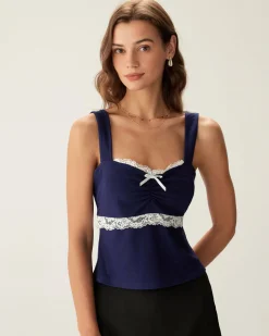 Navy Lace Square Neck Cami Top